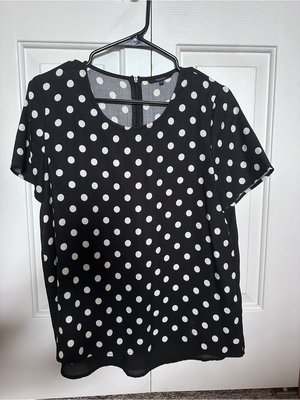FRNCH Black and White Polka Dot Short Sleeve Blouse